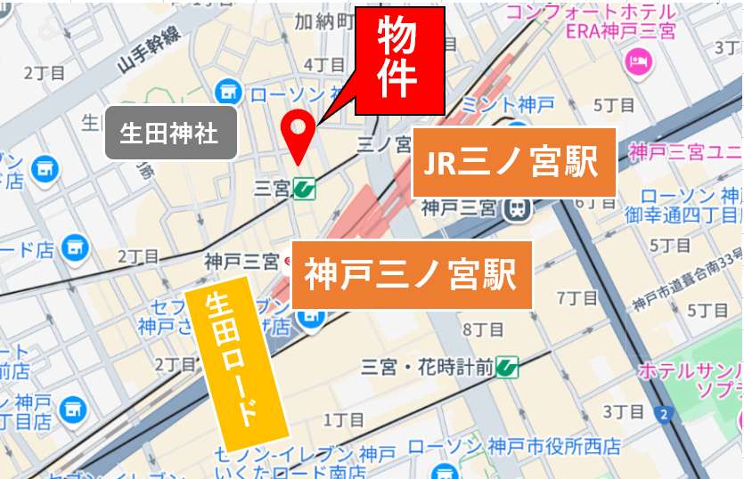 【神戸市中央区】三ノ宮駅徒歩3分／駅近好立地／ダクト等完備／路面焼肉店居抜き／約9.5坪